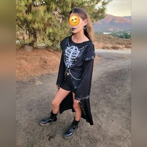 Black Skeleton Print Hooded Jacket Costume